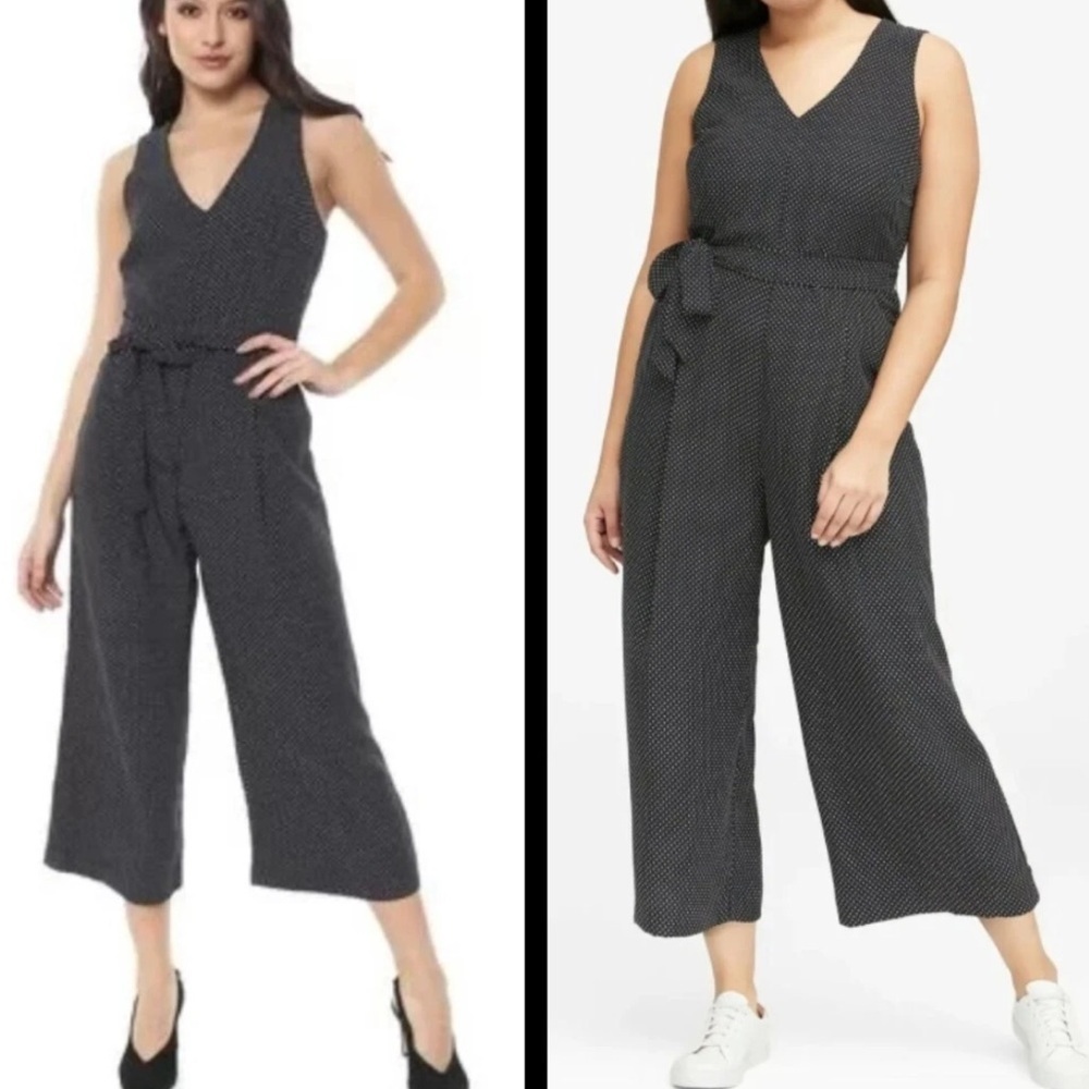 Banana Republic Polka Dot Cropped Belted Jumpsuit Black White Sleeveless Sz 8